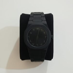 Stealth Black Arabic Dial Watch - Octagonal Design, Modern Minimalist Style