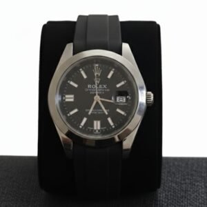 Sporty Rolex Oyster Perpetual Homage Watch - Black Dial, Steel Case & Rubber Strap