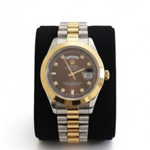 Two-Tone Datejust Homage Watch: Rich Chocolate Dial, Gold Bezel & Diamond-Style Markers