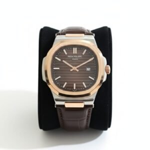 Two-Tone Rose Gold & Steel Integrated Sports Watch - Chocolate Dial & Brown Leather Strap